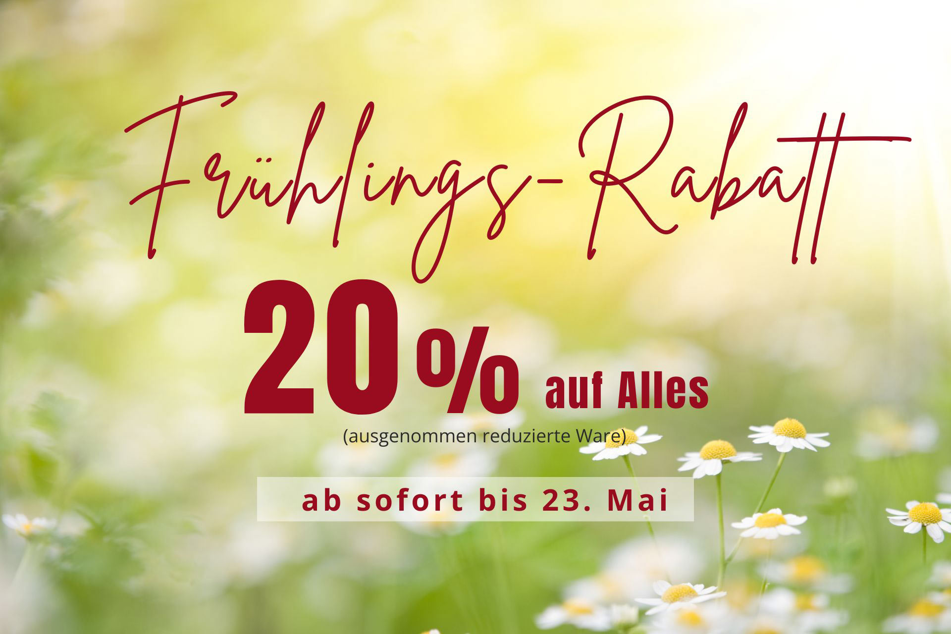 20 % Frühlings-Rabatt auf Alles